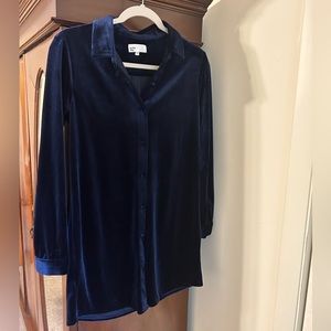 ASOS Blue Velvet Collared Dress w Button Up Small